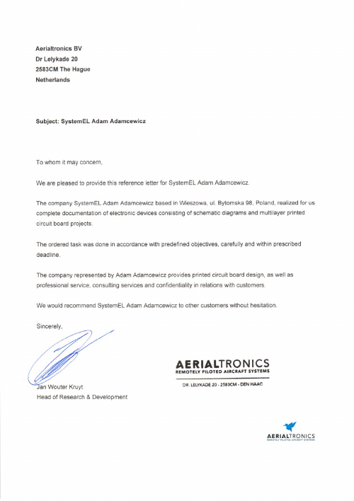 Preview of reference letter: Aerialtronics