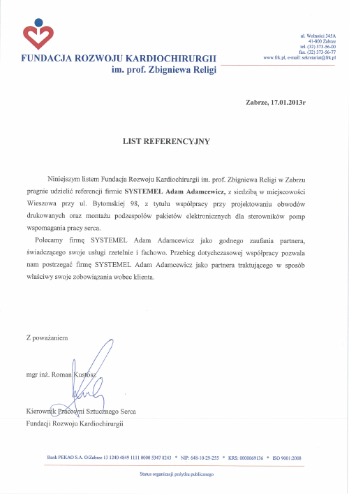 Preview of reference letter: Fundacja Rozwoju Kardiochirurgii