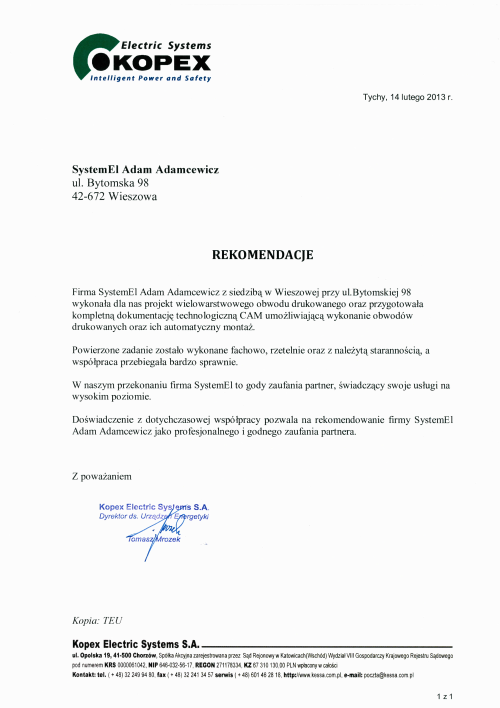 Preview of reference letter: Kopex Electric Systems