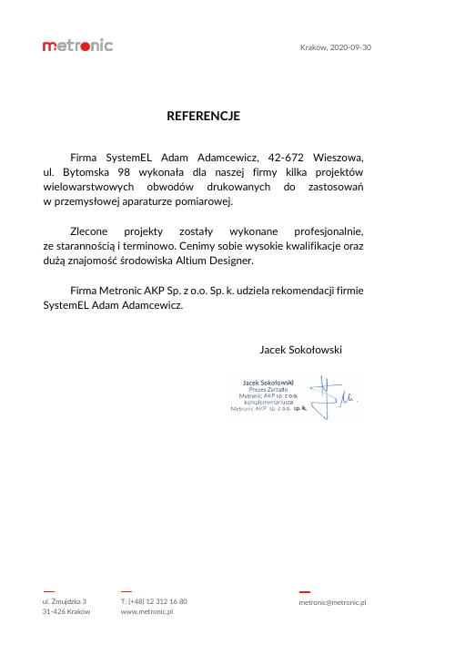 Preview of reference letter: Metronic