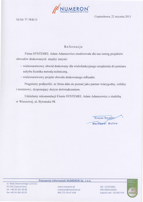 Preview of reference letter: Numeron