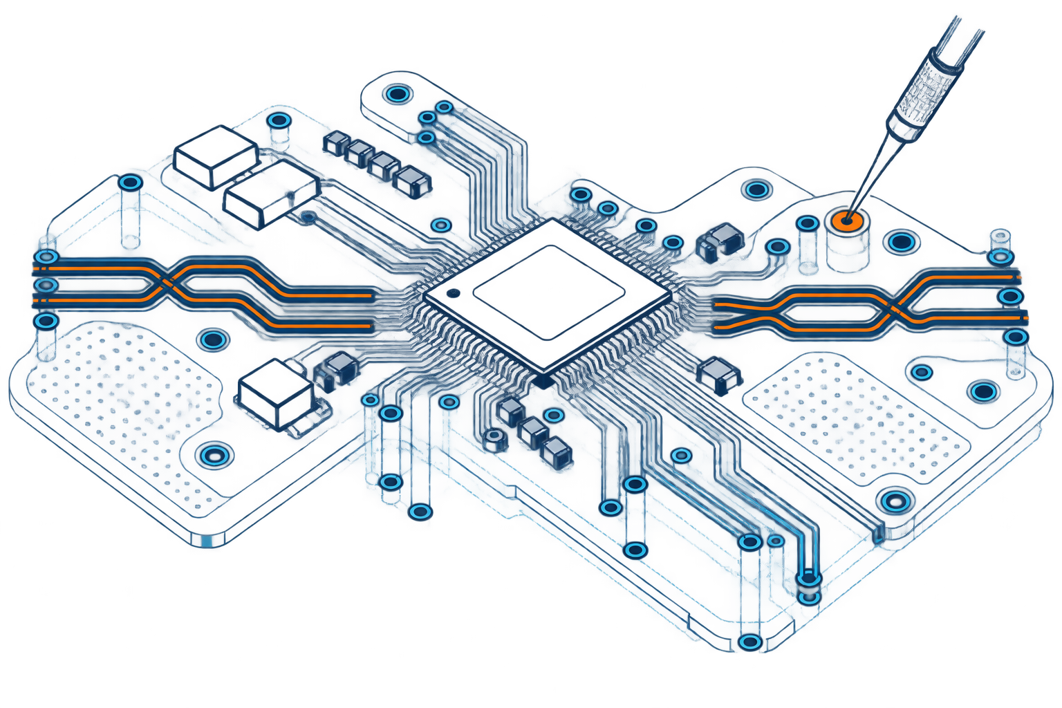 Technical illustration of advanced PCB design